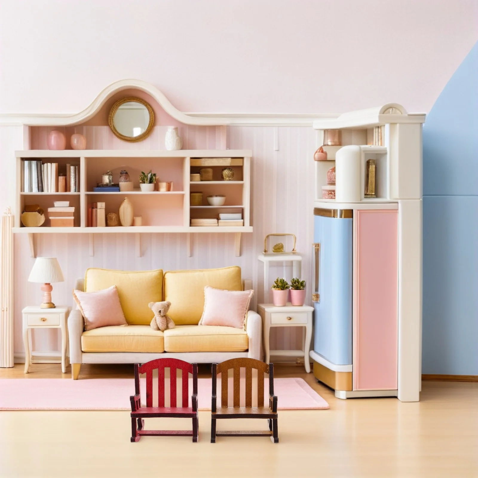 2 pezzi mini sedie a dondolo casa delle bambole in legno arredamento per mobili in miniatura per espositore da tavolo ornamento da giardino fatato gioco per bambini