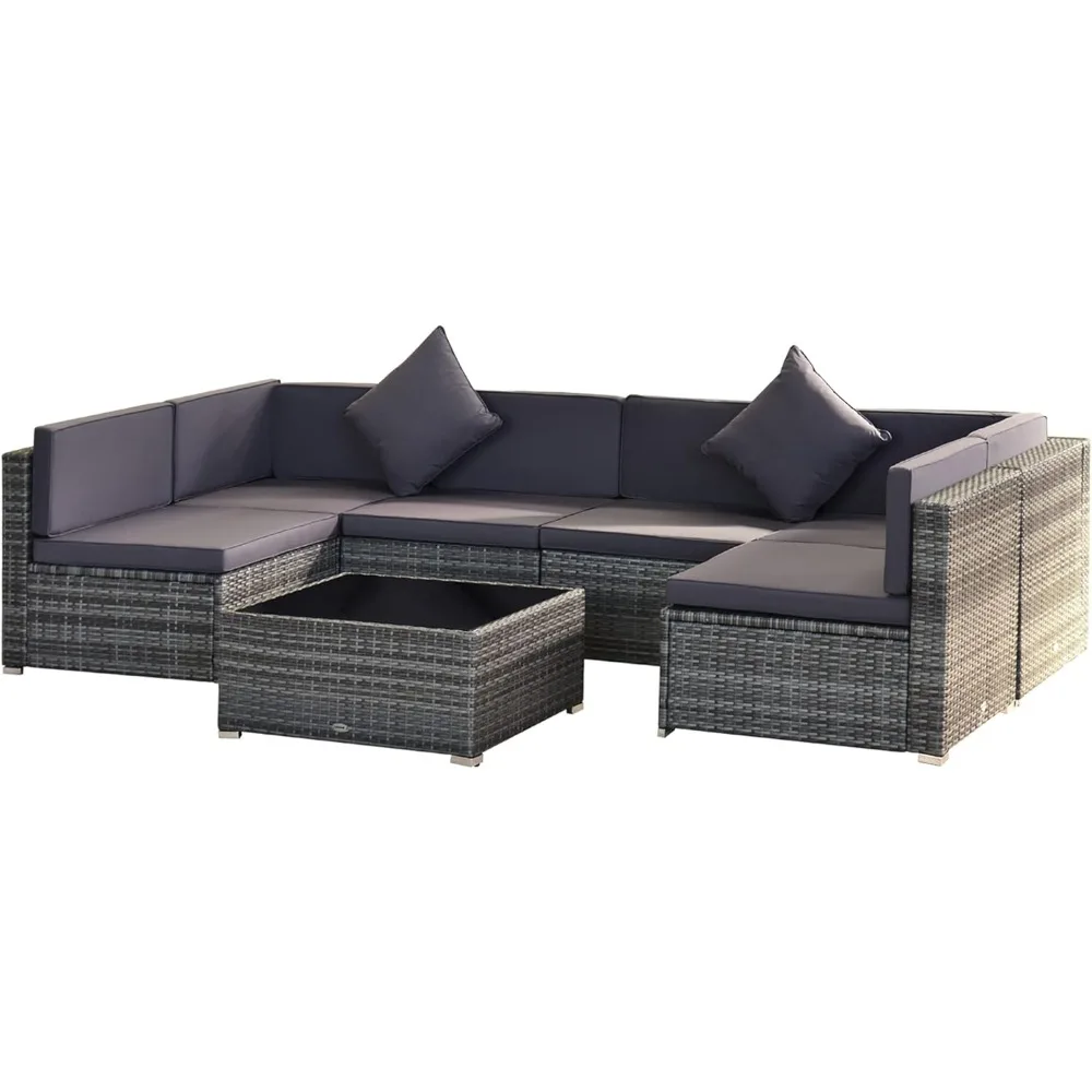 

Furniture Sets Outdoor Wicker Conversation Sets All Weather PE Rattan Sectional Sofa Set with Cushions & Tempered