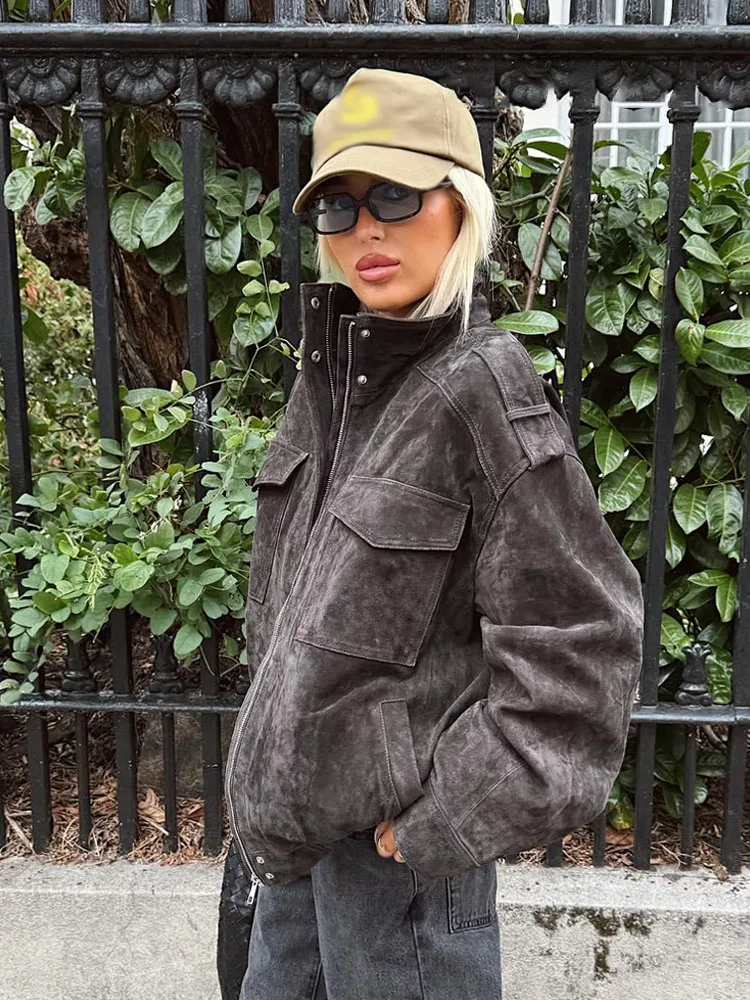 HH Giacche da donna di nuova moda autunno dolcevita solido maniche lunghe decorazione tascabile cerniera cappotti da strada femminili