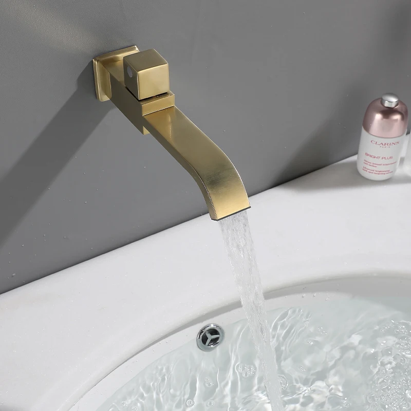 In-wall brushed gold mop pool faucet home balcony bathroom single cold quick-open faucet extended faucet splash proof