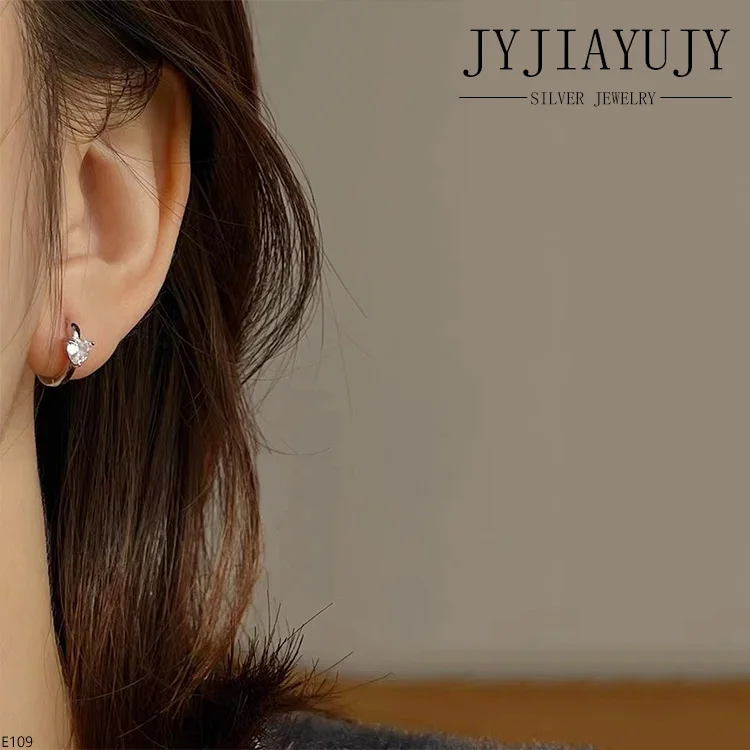 JYJIAYUJY 100% Sterling Silver S925 Hoop Earrings White/Pink Zircon Heart Shape Fashion Hypoallergenic Female Jewelry Gift E109