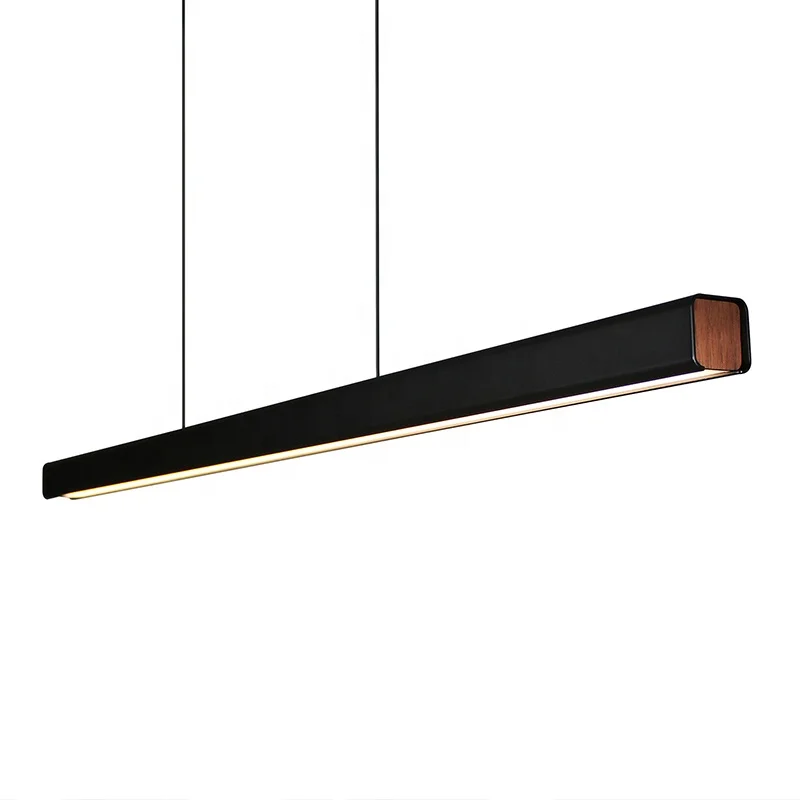 Linear LED Pendant Light Slim Kitchen Island Hanging Long Tube Pendant Lamp with Wood Modern Nordic Design Aluminum AC 100-240V