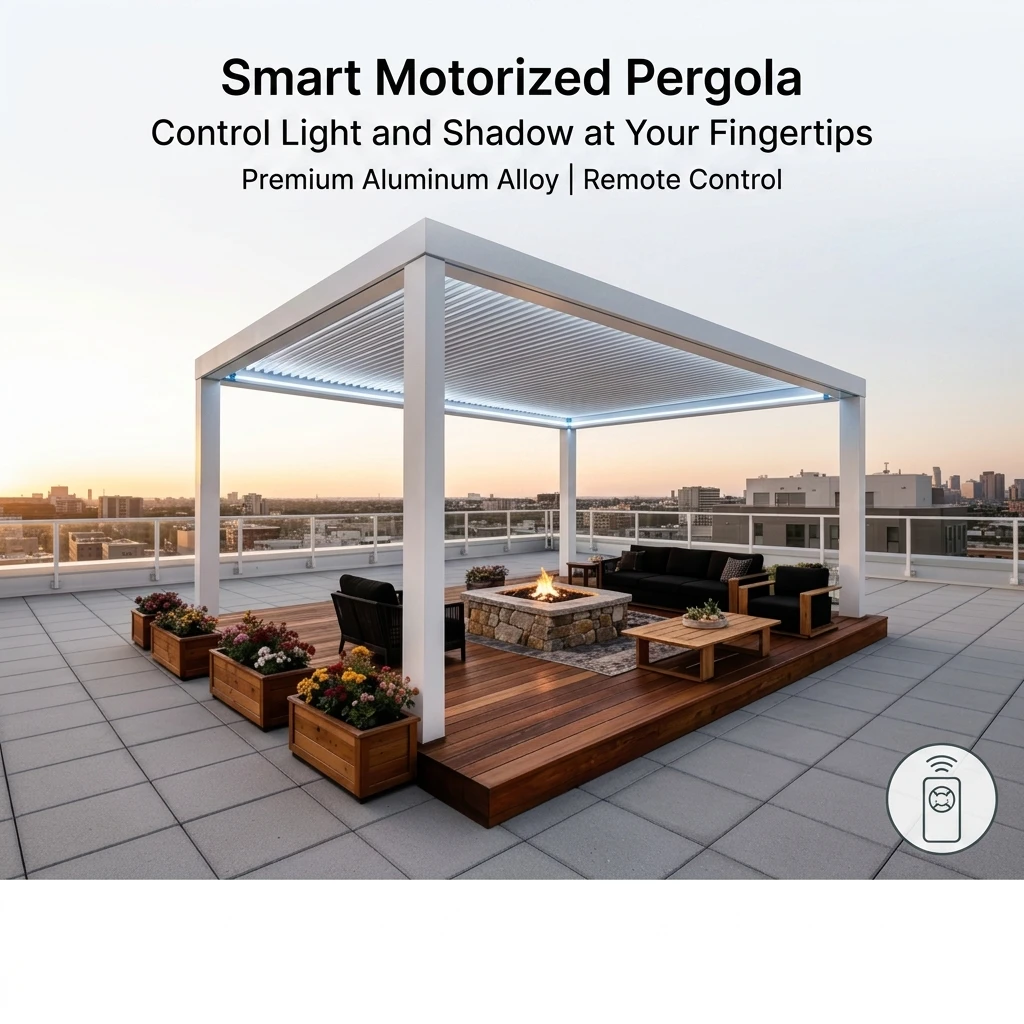 Modern Black Aluminum Waterproof Enclosed Gazebo Adjustable Louvered Roof With Full Size Transparent Sliding Glass Panels