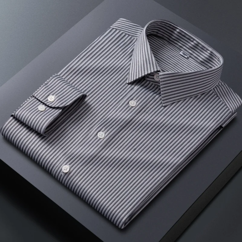

Classic Striped Plaid Shirts Men Long Sleeve 4XL Micro Elasticity Work white Men Shirts Long Sleeve Slim Fit 3XL Anti-wrinkle