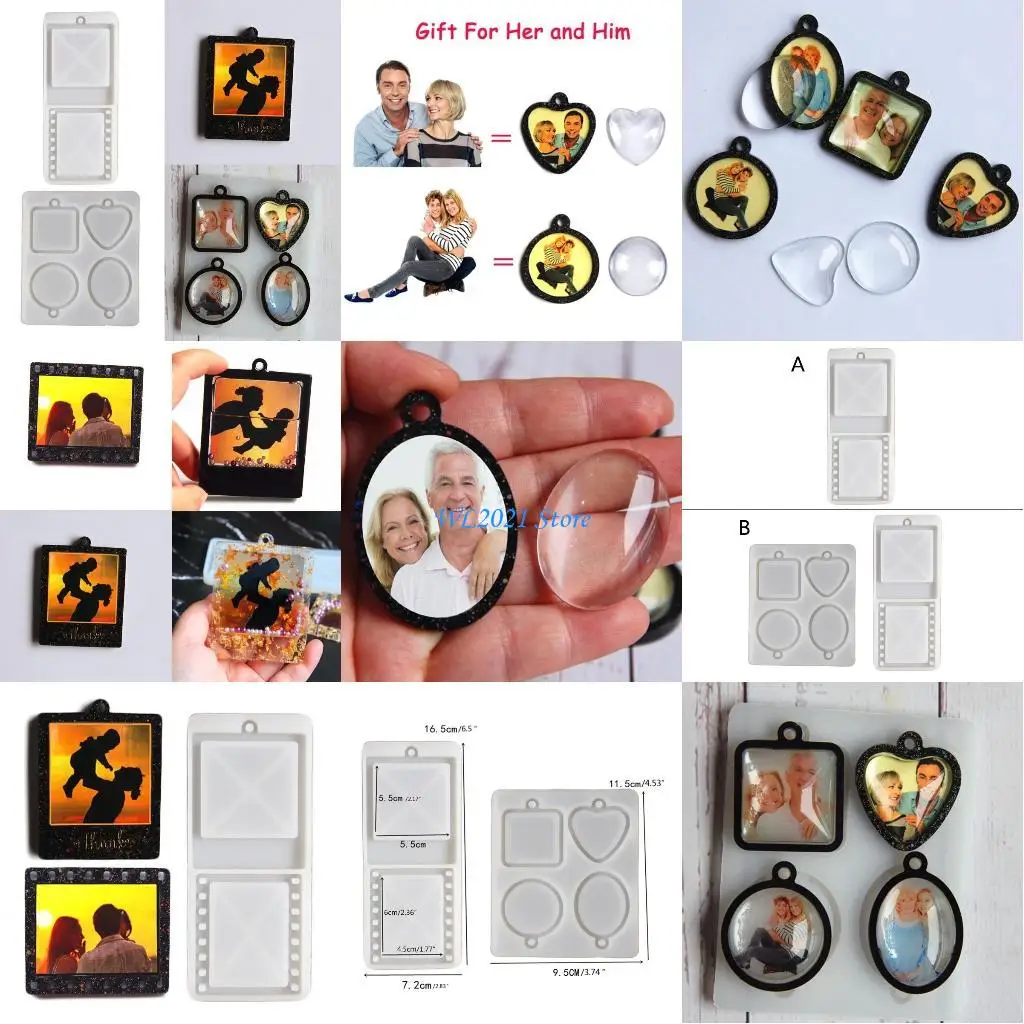 

G5GC Silicone Resin Mold Universal Photo Pendant Mold for DIY Jewelry Making Tools Heart Drop Mold Silicone Resin Mold Craft