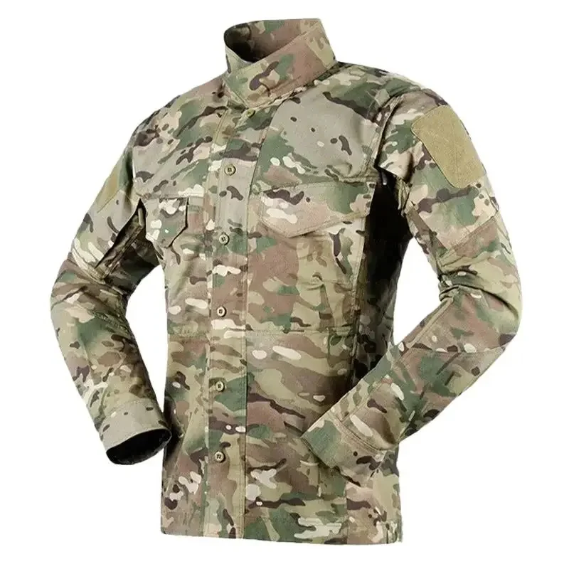 Mens Outdoor Sports Shirt Mesh Breathable Quick Dry Military Tactical Male Multi Pocket Wear-resistant Hiking Tops Spring