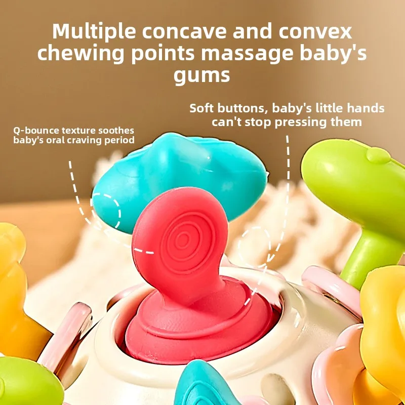 لعبة كرة عضاضة للأطفال من عمر 0 إلى 12 شهرًا، لعبة نشاط إمساك حسية للأطفال، عصا تسنين من السيليكون