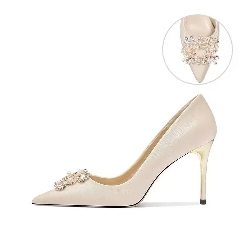 

Новые атласные туфли на высоком каблуке с острым носком для женской моды, тонкие высокие каблуки, элегантные туфли для свадебного банкета и вечеринки