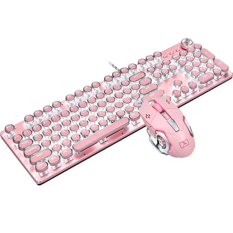 Imagem -06 - Teclado e Mouse Gamer com Fio Led Backlit Tamanho Completo Interruptor Rosa e Azul 104 Chaves para Desktop e Laptop