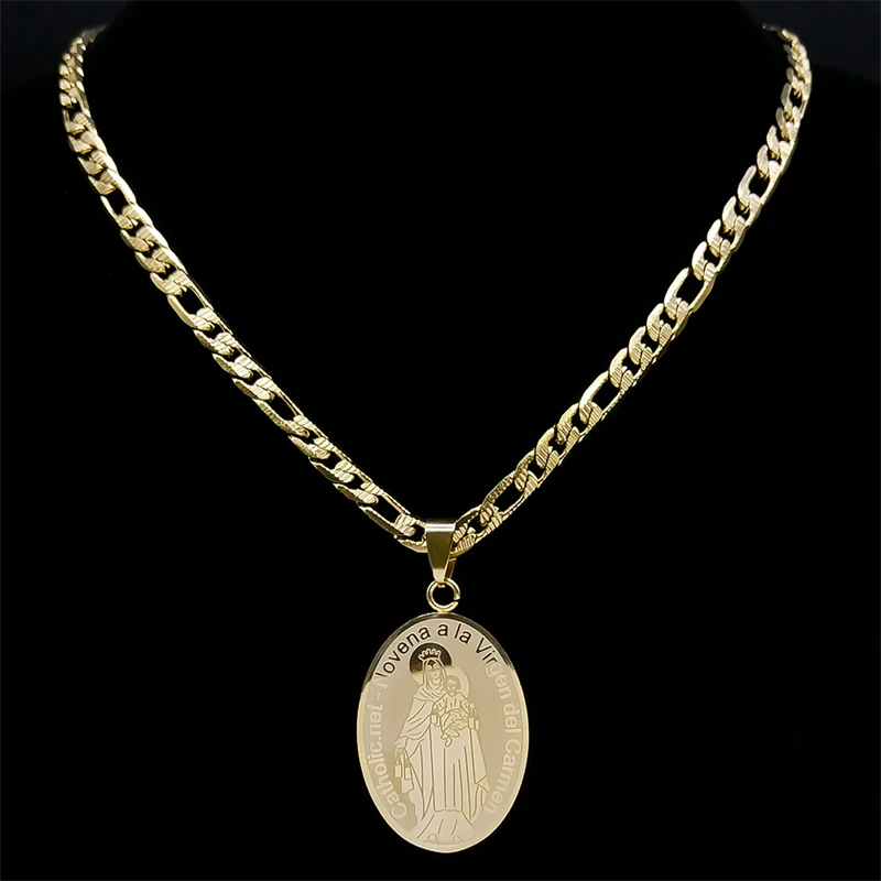 Catholic Virgin Mary Madal Necklace Men Women Stainless Steel Necklaces Jewelry Gift novena a la virgen del carmen ZZZ137