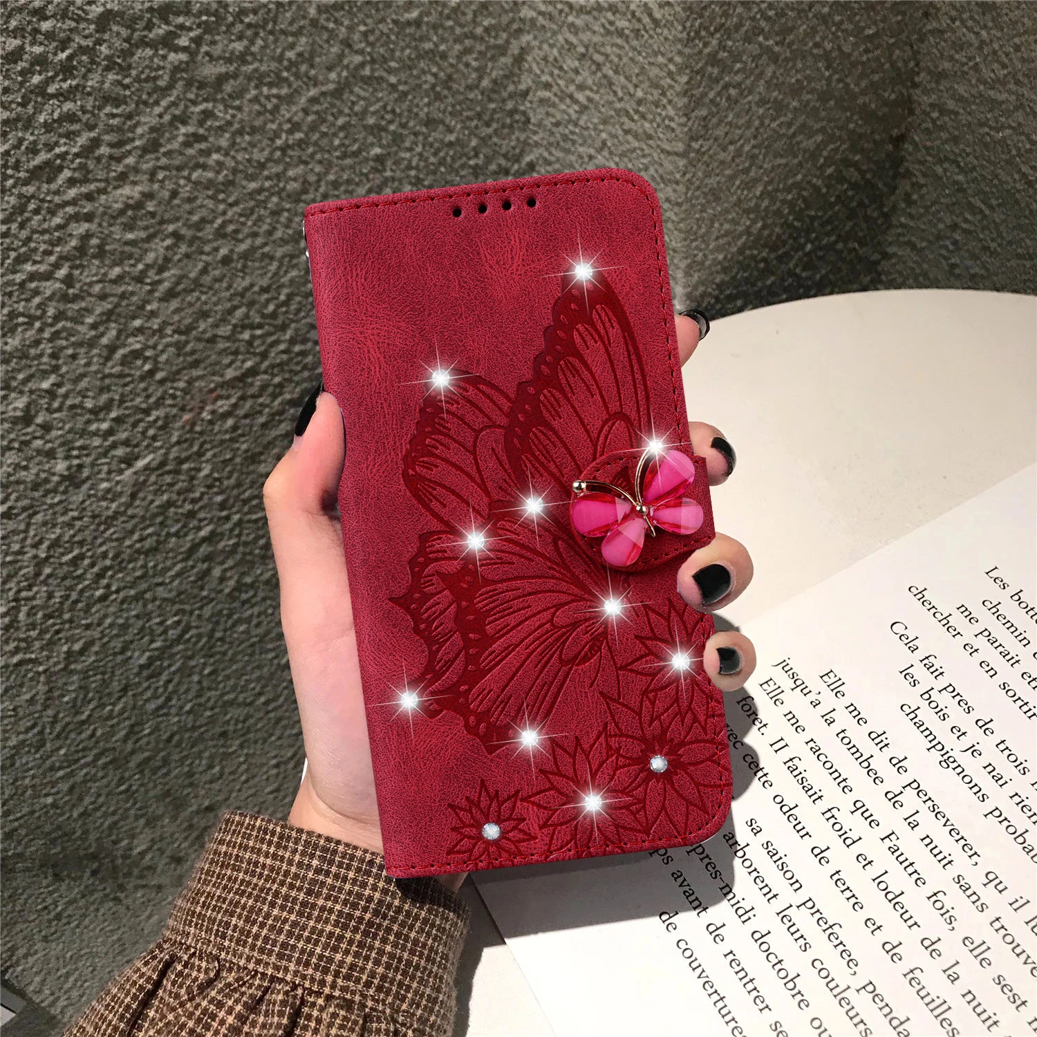 Funda de cuero con diseño de mariposa 3D para iPhone 12 Mini 11 Pro X XR XS MAX, funda tipo cartera para iPhone 7 8 6 6S SE Plus, funda con tapa tipo billetera.