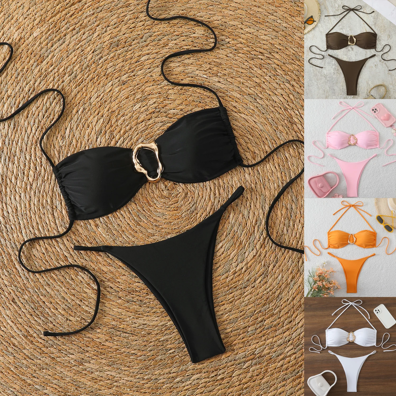Bathing Suit Women Hot-selling Bikini Sexy European And American Bikini Swimsuit Solid Color Split Multi-color Swimsuit Women