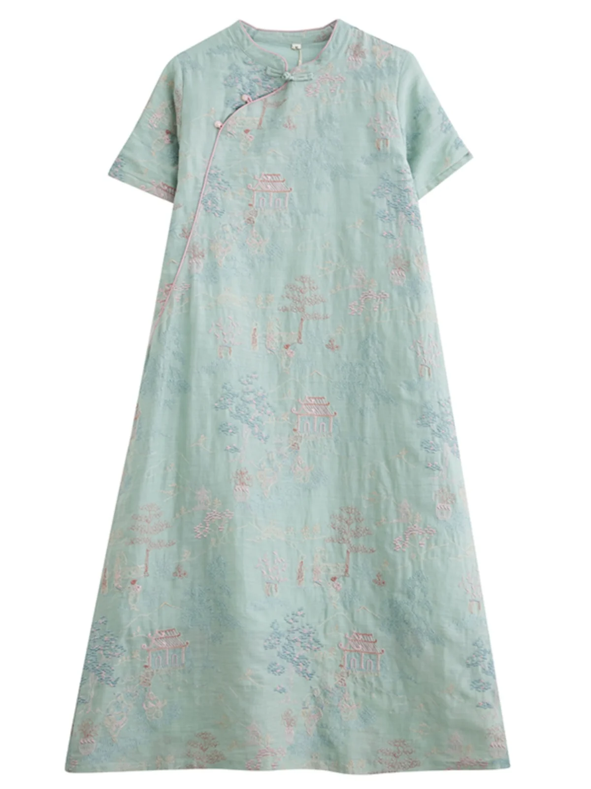 ชุดกี่เพ้าสไตล์จีนโบราณ ปักลายหนัก งานประณีต กระโปรงยาวทรงหลวม ผ้าฝ้ายบางเบาสำหรับฤดูร้อน หรือชุดเดรสยาว