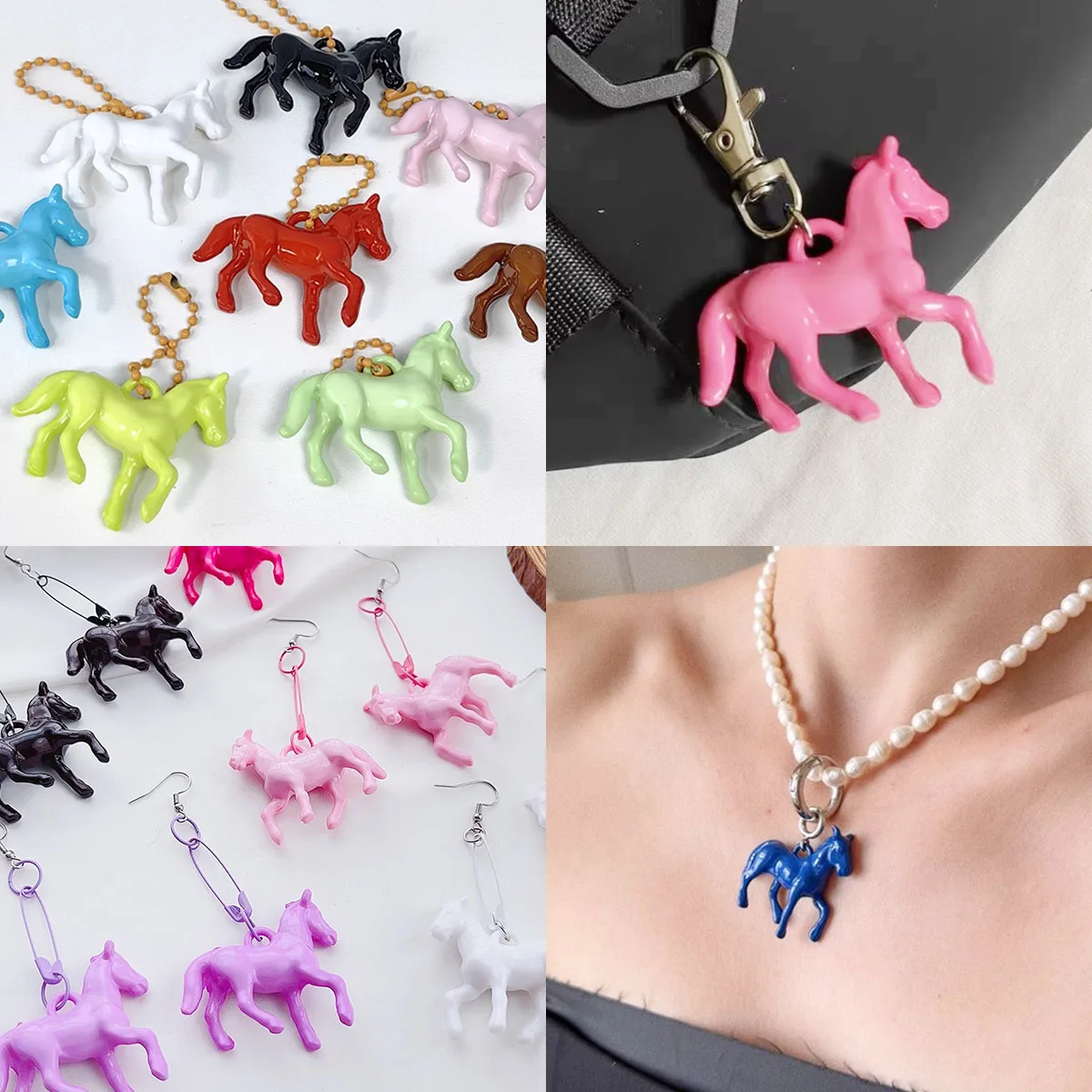 42mm Acryl 3D Pony-Anhänger Mehrfarbig Handgefertigt DIY Geeignet für Schmuckherstellung Perlenarbeit Lose Perlen Armbänder Zubehör