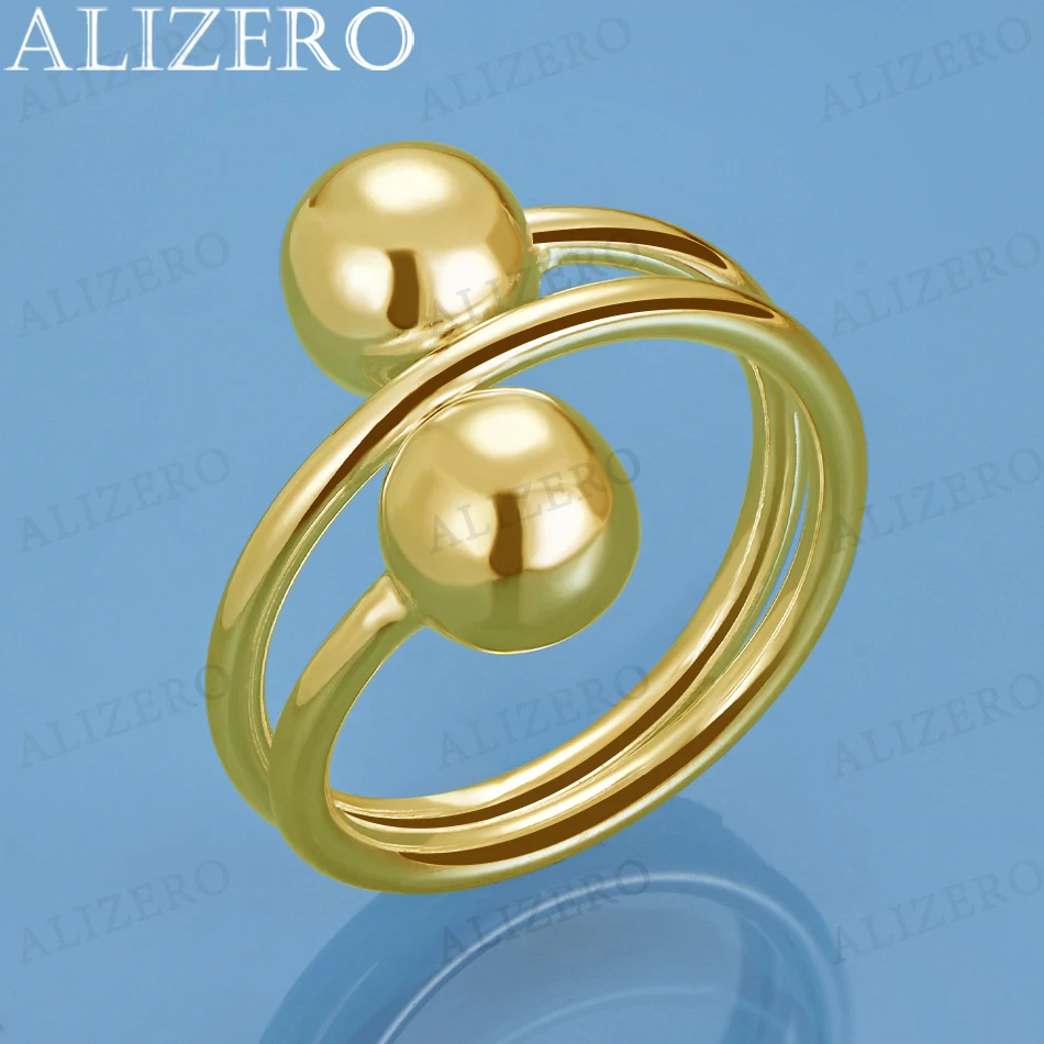 

ALIZERO 18K Gold 8mm Double Beads Open Rings For Women Men Wedding Engagement Fashion Party Jewelry Charms Accessories