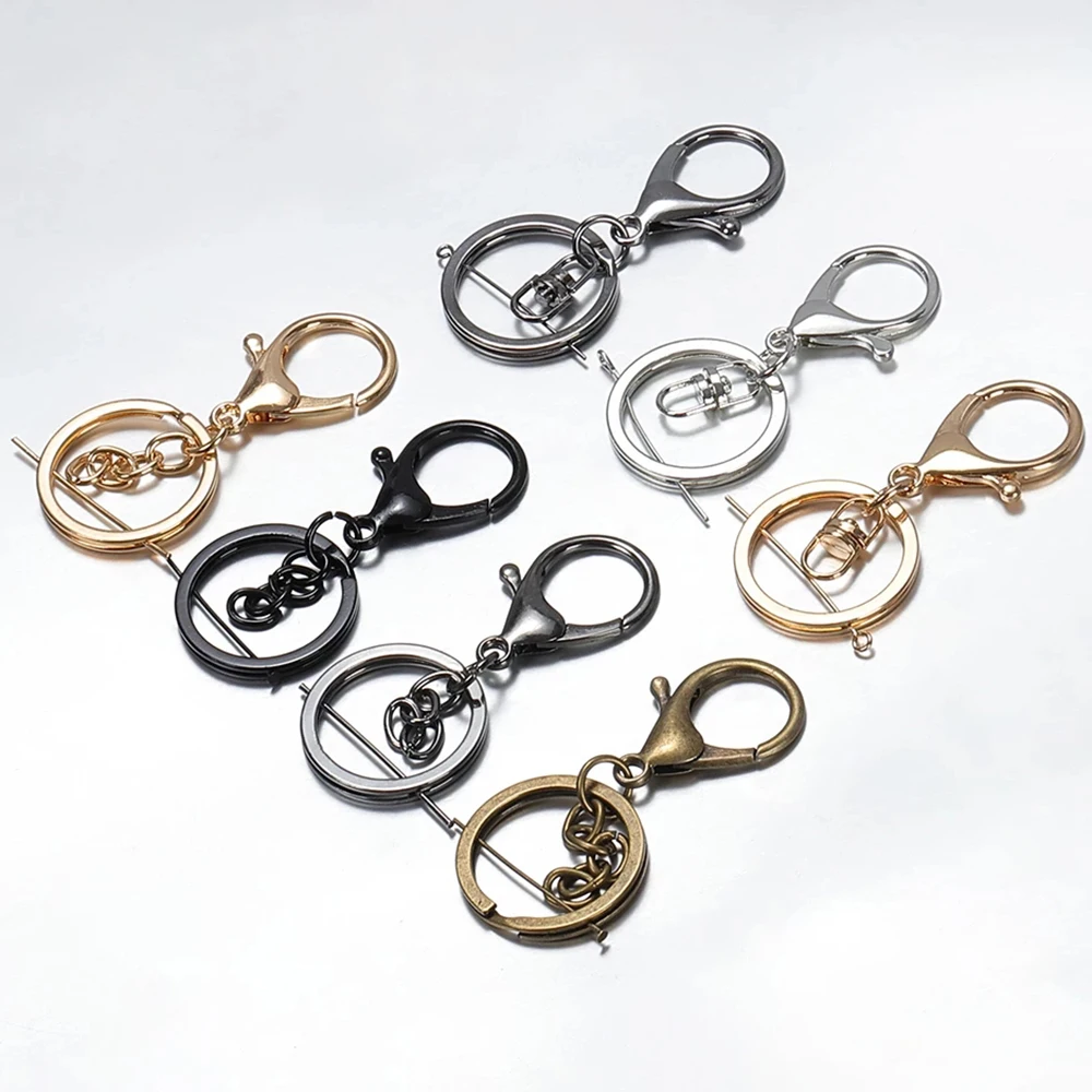 10pcs/lot 30mm Split Key Ring  Bronze Rhodium Gold Plated Lobster Clasp Clips Key Hook Keychain Clasps For DIY Keychains Making