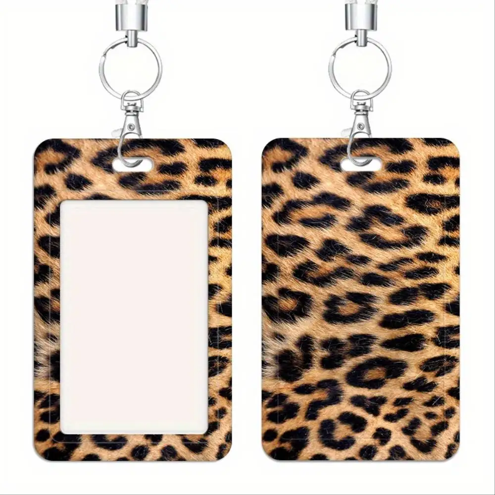 Leopard Pattern ID Card Holder Plastic Badge Cover Holds 2 Cards For Doctor Nurse Office Staff ID Bank Card