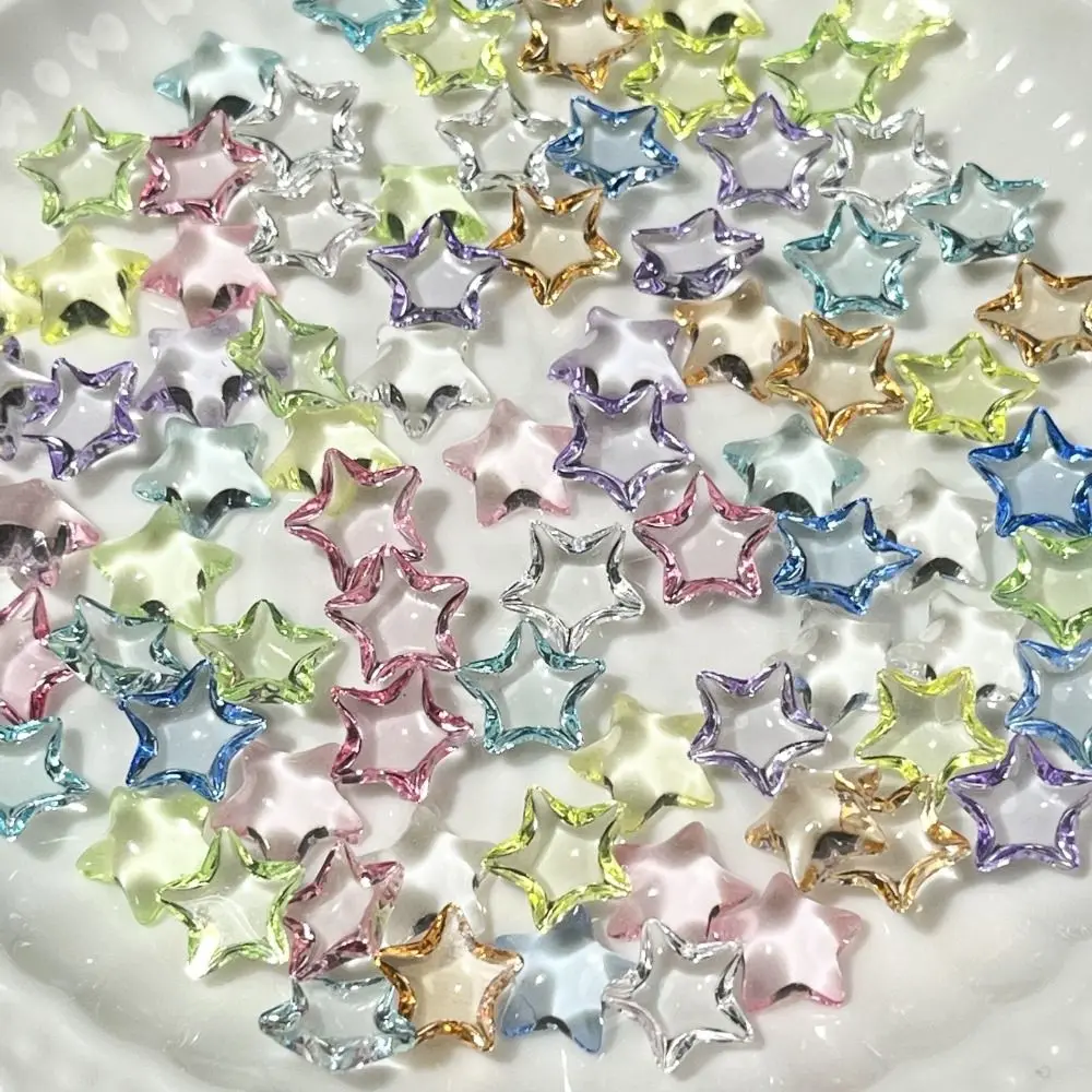 50Pcs Shiny Mocha Star Nail Decorations Ice Clear Resin 3D Mini Nail Rhinestones Water Wave Pink Pentagram Stars