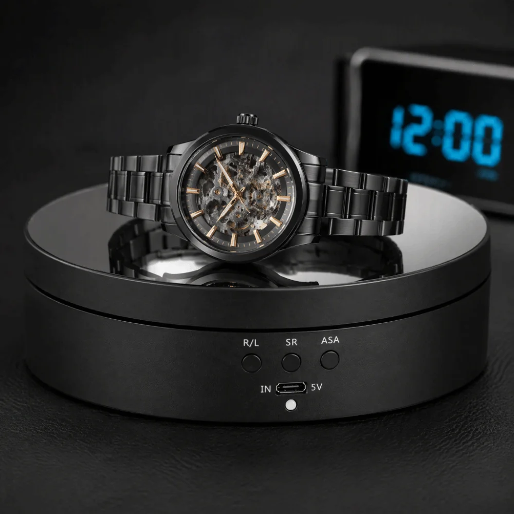 5.43x1.38in Rotating Display Stand USB Powered Adjustable Speed Motorized Turntable Electric Motorized Mirror Surface