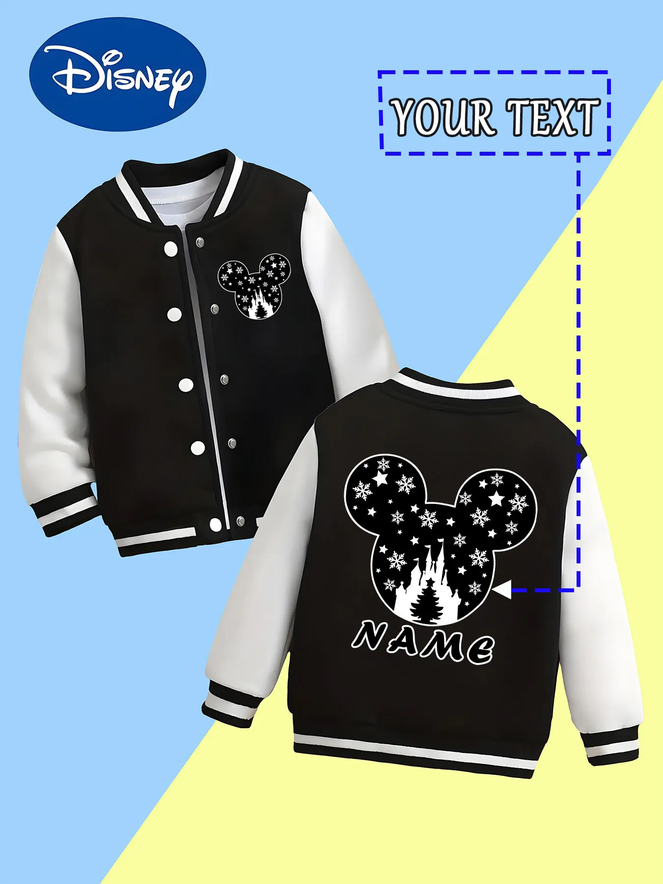 

MINISO Disney Mickey Head Snow Castle Children's Baseball Jacket - Mickey Head Snow Castle design, romantic and dreamy, suitable