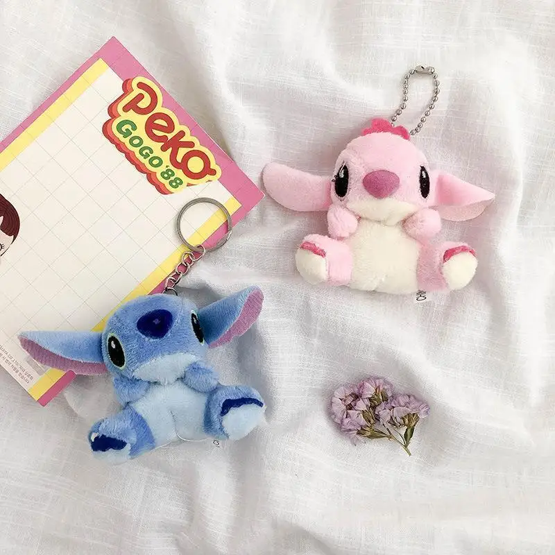 New Kawaii Stitch Plush Toys Keychain Stich Angel Anime Cartoon Plushies Keyring Cute Backpack Car Key Decor Kids Christmas Gift