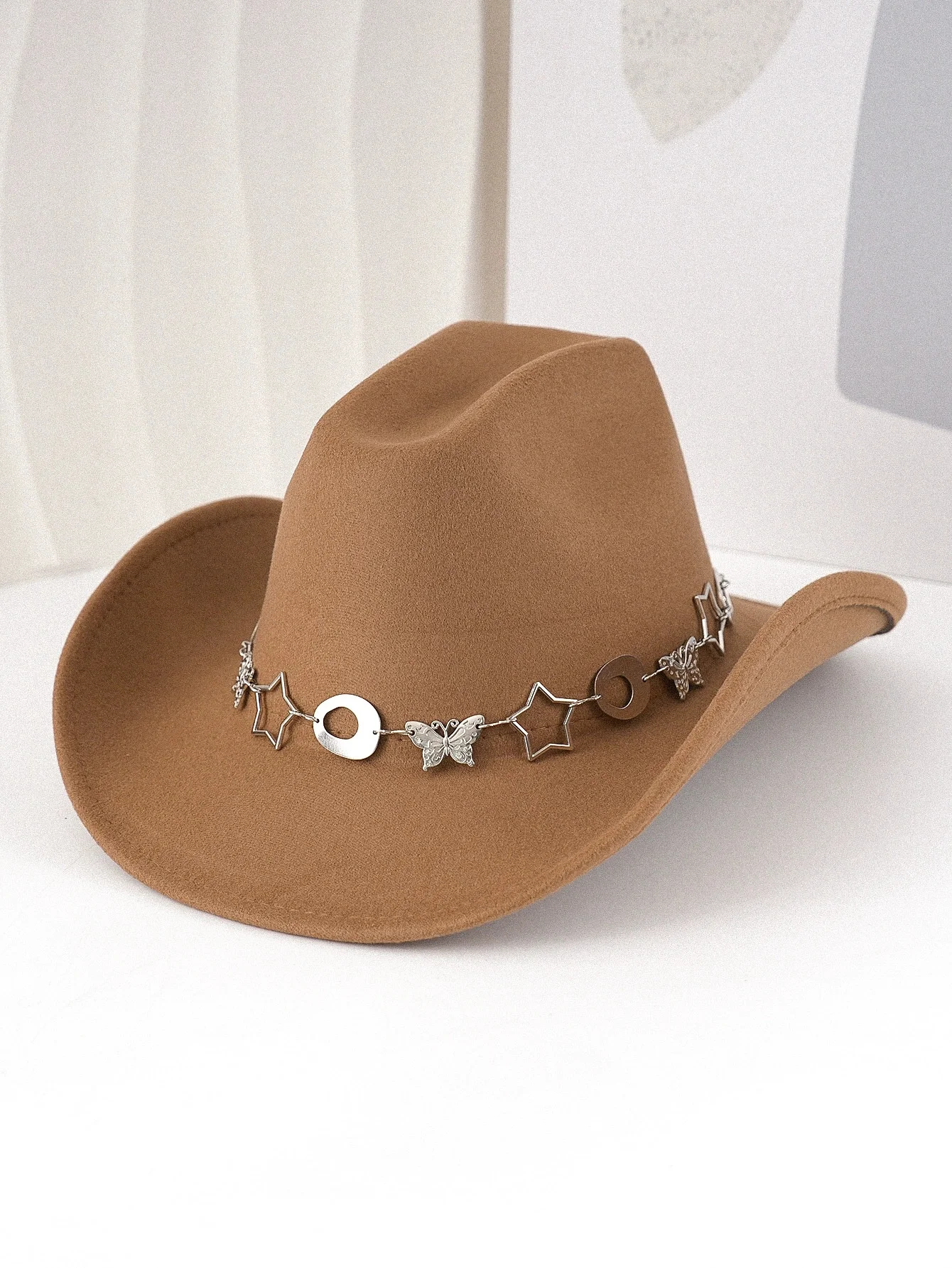 Trendy Retro Openwork Star and Butterfly Fashionable Denim Hat, Western Jazz Hat, Top Hat, Vintage Hat