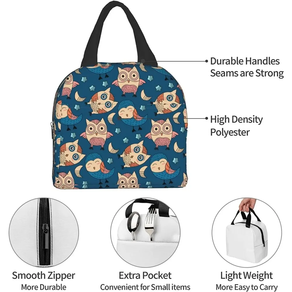 Cute Owl Pattern Lunch Box Reusable Lunch Bag for Travel Picnic Shopping Work Food Container for Women Men Adults