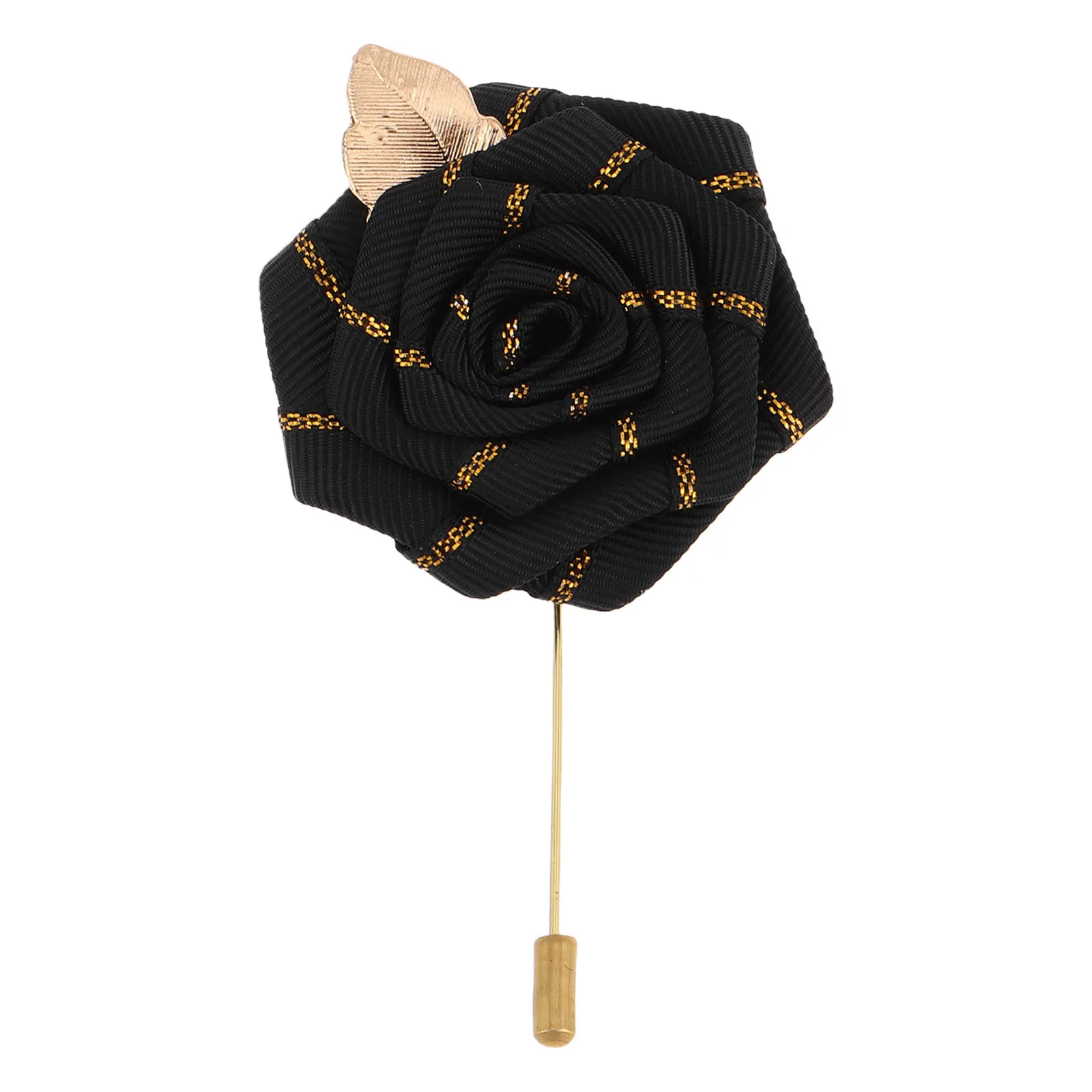 Large Rose Golden Leaf Brooch Pin Wedding Boutonniere Long Needle Polyester Lapel Flower for Groom's Corsage Parties