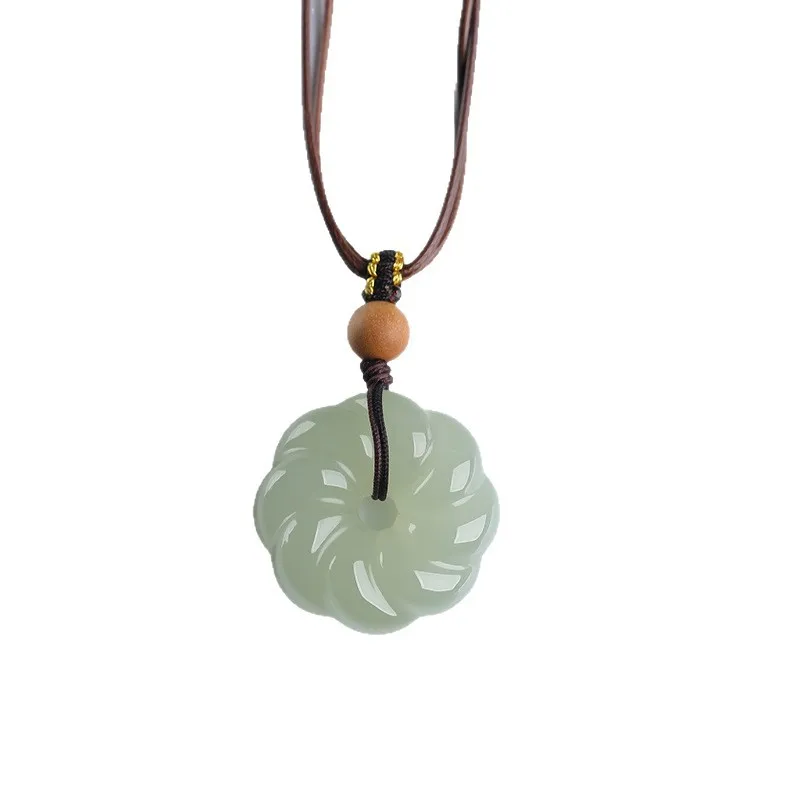 Natural Hetian Jade Twist Pattern Safety Buckle Light Green Jade Pendant Necklace for Men and Women Simple Style Gifts