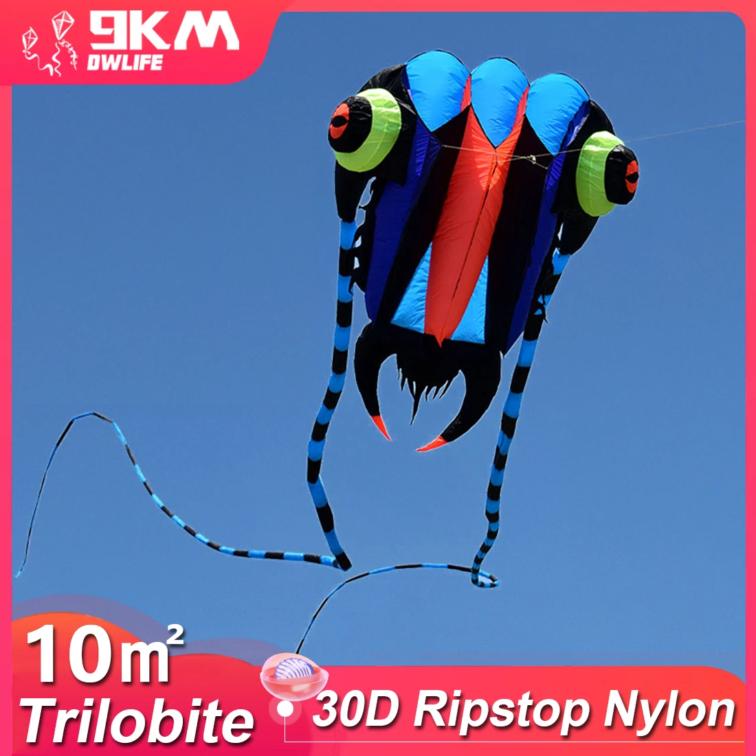 

9KM 10sqm Large Trilobite Kite Pilot Lifter Line Laundry Soft Inflatable Show Kite for Kite Festival 30D Ripstop Nylon with Bag