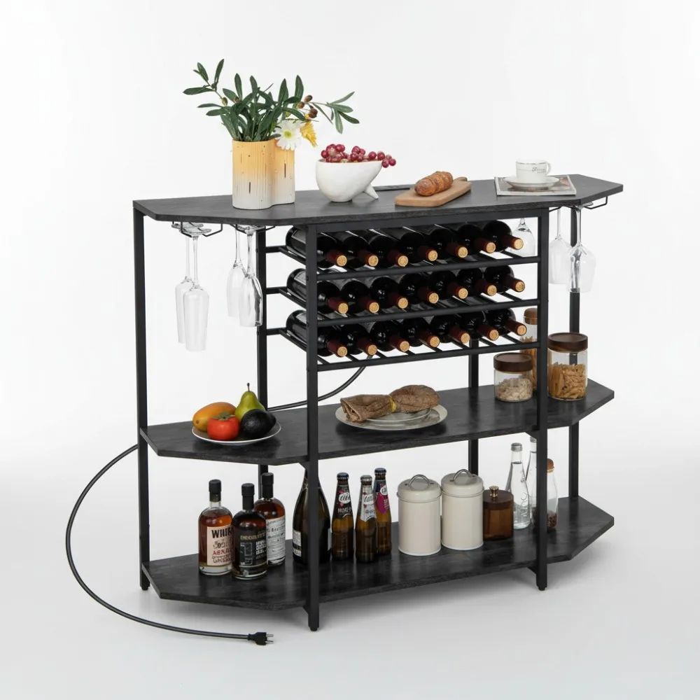 

Промышленный барный шкаф с розеткой и USB-портом, стойка для вина на 21 бутылке, держатель для стекла - кухонная подставка для кофейного бара