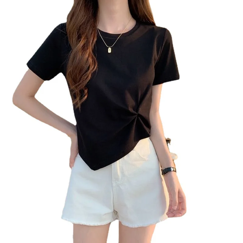 100% Cotton Sexy Open Navel T-shirt Women's Short Sleeve T-shirt 2023 Harajuku Solid Color Women's Short Sleeve T-shirt Top
