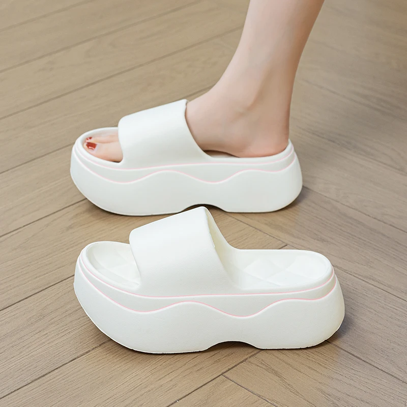 

Однотонные женские тапочки на массивной платформе, лето 202, нескользящие сандалии на танкетке, женские уличные шлепанцы на толстой подошве, женские туфли