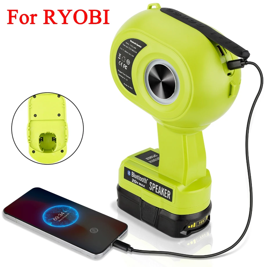 

Portable Wireless Bluetooth Speaker with AUX/TF/USB Input Port Compatible with For Makita/Milwaukee/DeWalt/Ryobi 18V/20V Battery