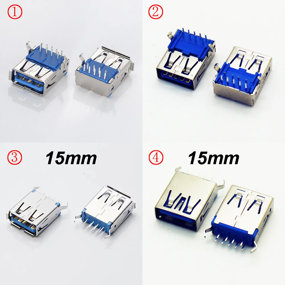 5PCS USB 3.0 Connector Female Socket USB 3.0 Jack 90/180Degree DIP For U disk H-Speed Data Transmission Curled/Flat Mouth