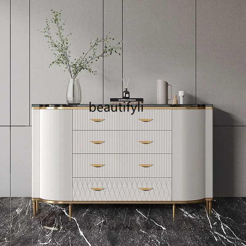 Light Luxury Four-Bucket Cabinet Living Room Wall Cabinet Solid Wood Storage Cabinet Entrance Cabinet Curio Cabinet