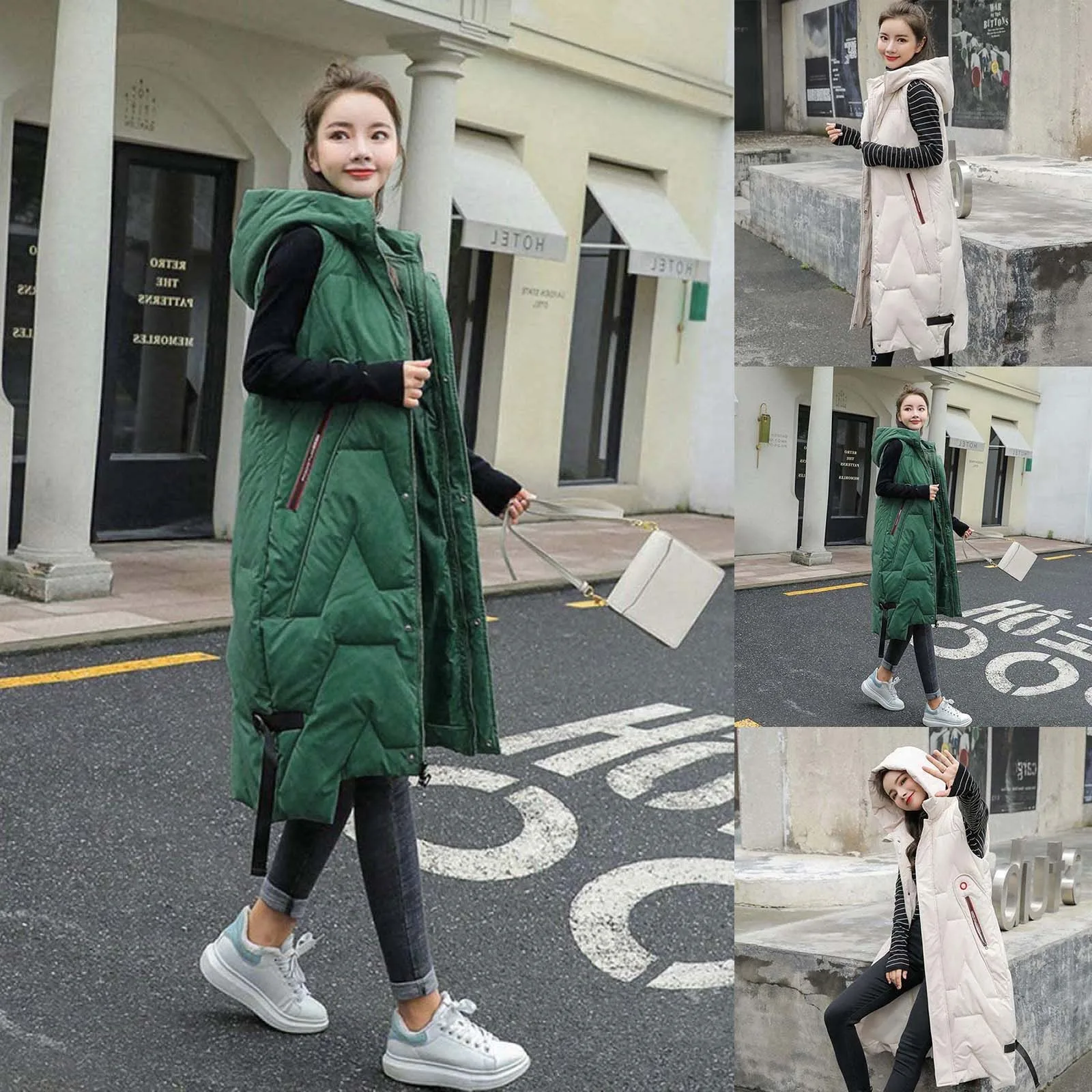 Jacket Women Fleece Women\'S Solid Color Outwear Sleeveless Casual Zipper Hooded Long Coat Irregular Short Fuzzy Jacket Women