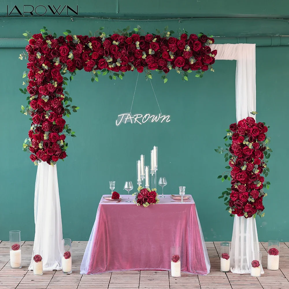 Wedding Decorations Artificial Red Rose Eucalyptus Flower Row for Event Backdrop Decors Anniversary Ceremony Home Decor Props