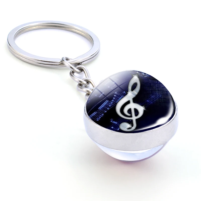 Music Note Keychain Art Music Clef Picture Double Side Cabochon Glass Ball Key Chain Jewelry Music Lovers Gifts Dropshipping