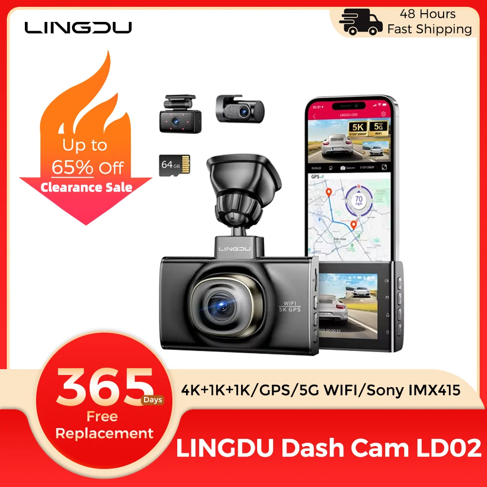 

LINGDU LD02 5K 3 Channel Dash Cam Built-in GPS 5G WiFi 4K+1080P+1080P Front Inside and Rear Car Camera Parking Mode Night Vision