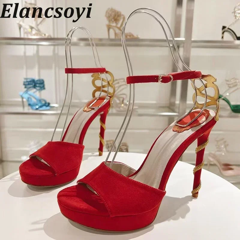 Summer Super High Heels Platform Sandals Women's Open Toe Snake Shaped Winding Thin Heels Sandalias Sexy Party Banquet Shoes