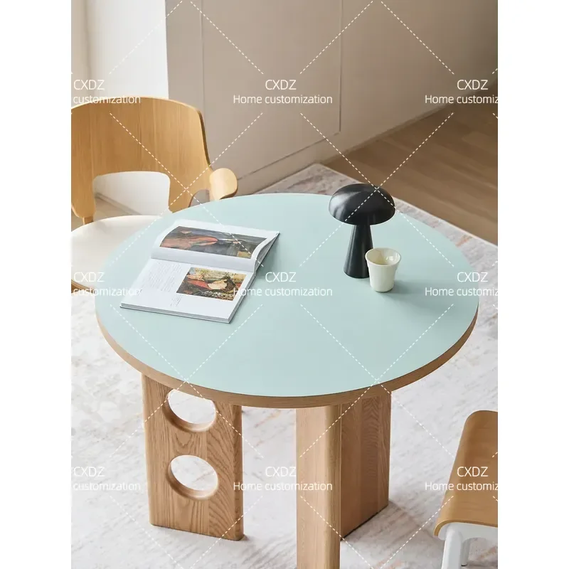 Minimalist Round White Oak Dining Table Solid Wood Small Apartment Log Style Rock Slab Top Modern Kitchen Furniture