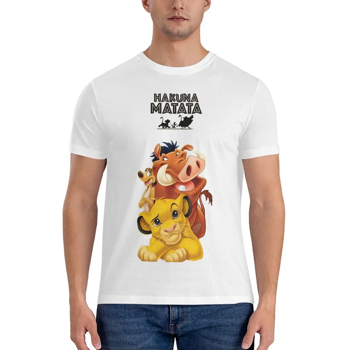 Casual Simba Timon Pumba Disney Movie T-Shirts Men Crewneck Pure Cotton T Shirt The Lion King Simba Short Sleeve Tees Party Tops