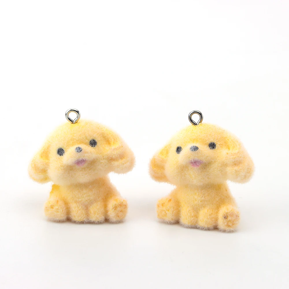 20Pcs 3D Flocking Resin Dog Charms Animal Plush Doll Pendant for Necklace Earrings Bag Accessories DIY Making Jewelry Wholesale