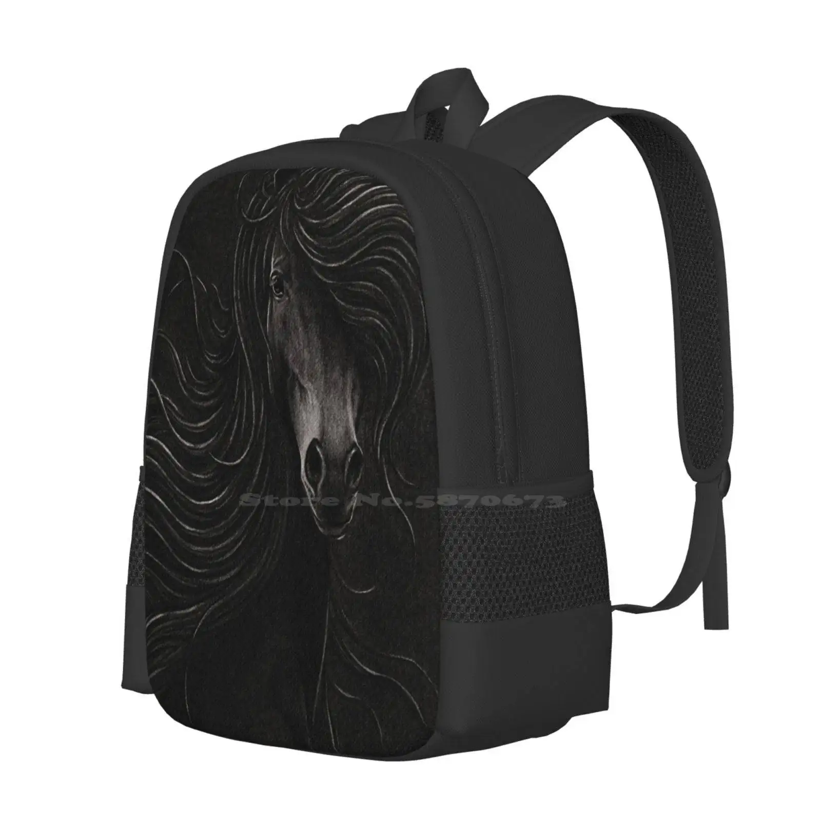 Nacht Pferd Muster Design Tasche Studenten Rucksack Pferd Dunkelheit Schatten Realismus Naturalismus Säugetier Wildlife Wind Brise Mähne