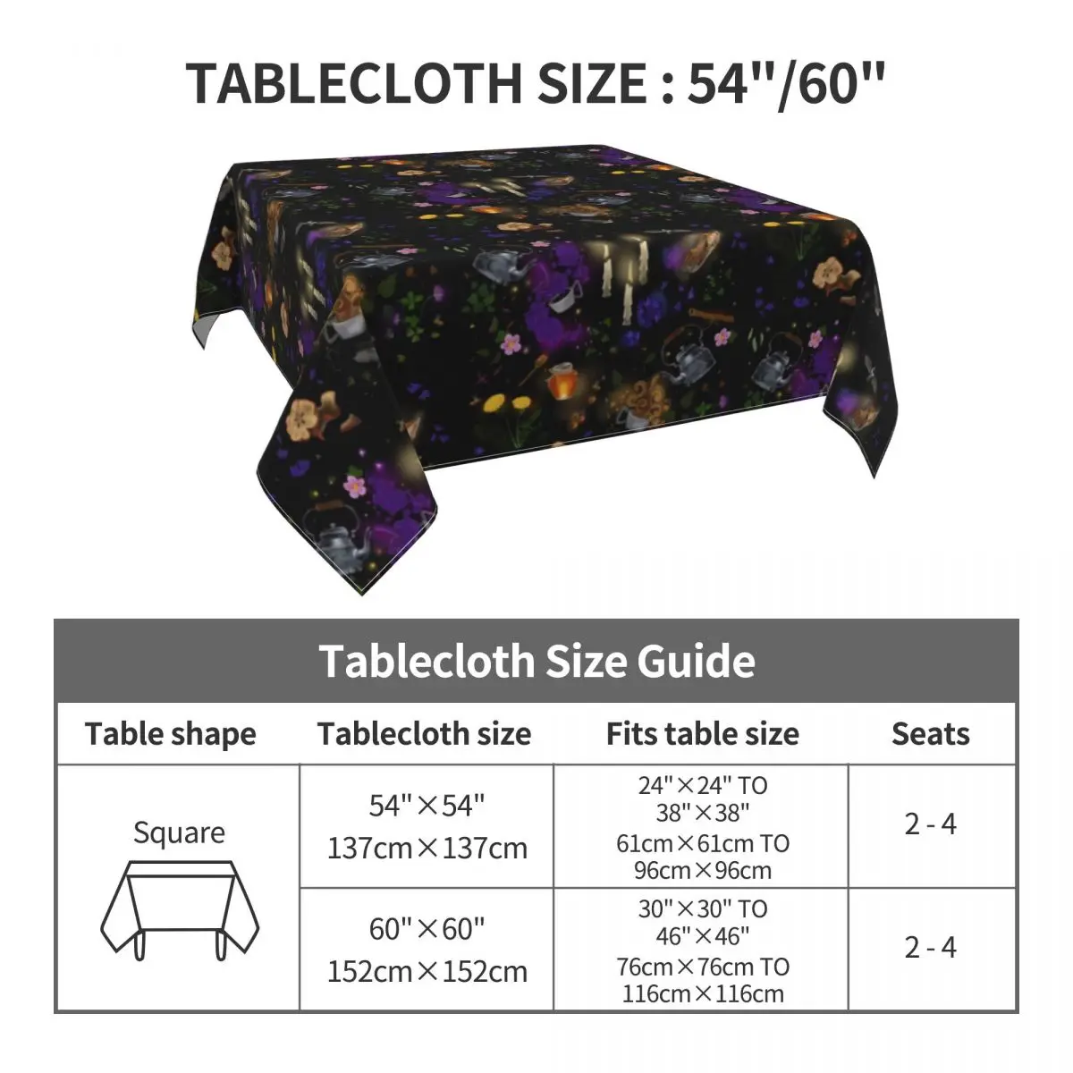 Witch Brew Tea Tablecloth Floral Print Funny Table Cloth For Decor Home Dining Table Cover Protection Custom Table Decoration