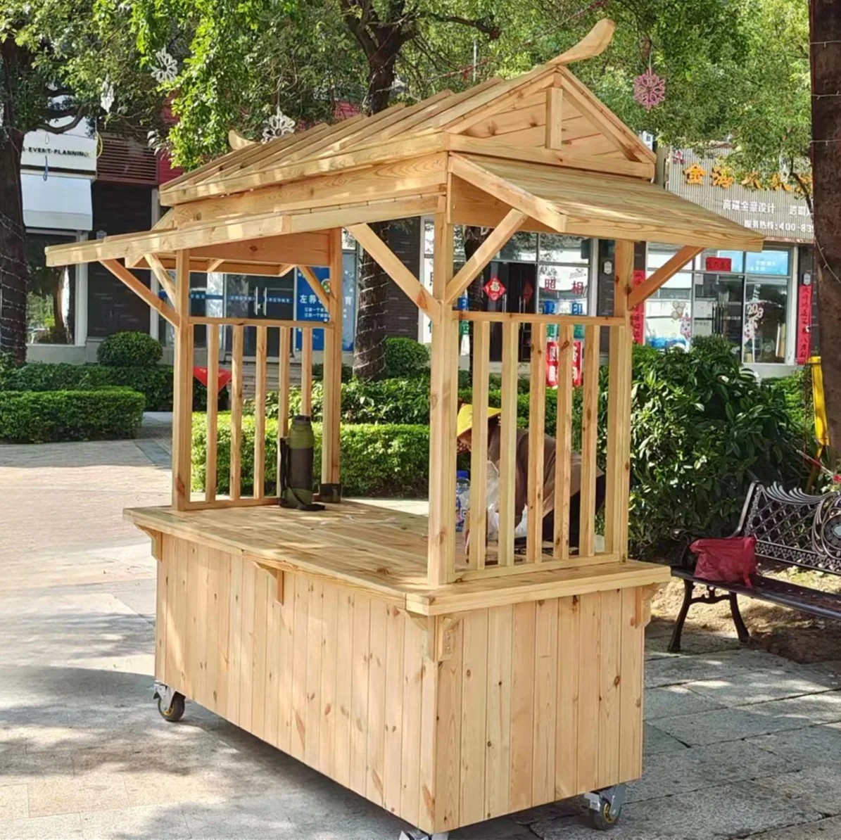 Outdoor wooden coffee carts, food carts, stall carts, mobile pedler carts