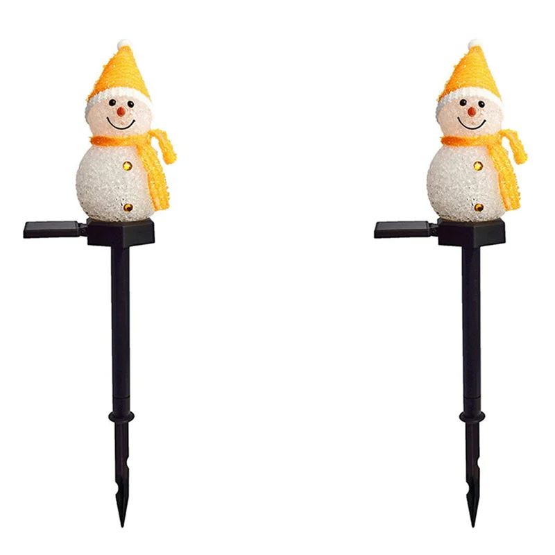 

LICE-2X Snowman Solar Lights Christmas Solar Powered LED Snowman Light Decor Outdoor Garden Stake Lamps Xmas Yellow