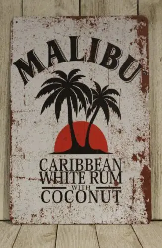 Malibu Tin Metal Sign Coconut Liqueur Rum Bar Liquor Store Vintage Look xz