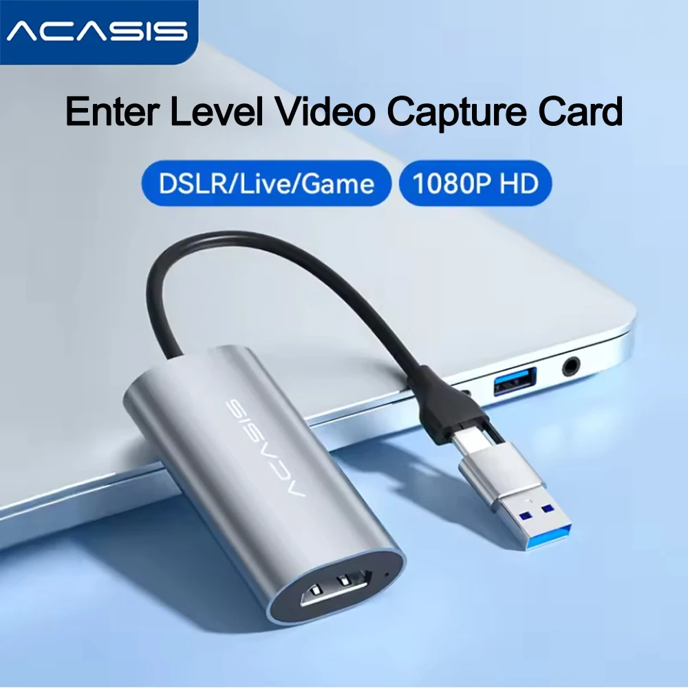 

ACASIS Mini HDMI Карта видеозахвата USB 3.0 Коробка видеозаписи HDMI-USB Type-C Кабель захвата для PS4 Игровая DVD-видеокамера 1080P